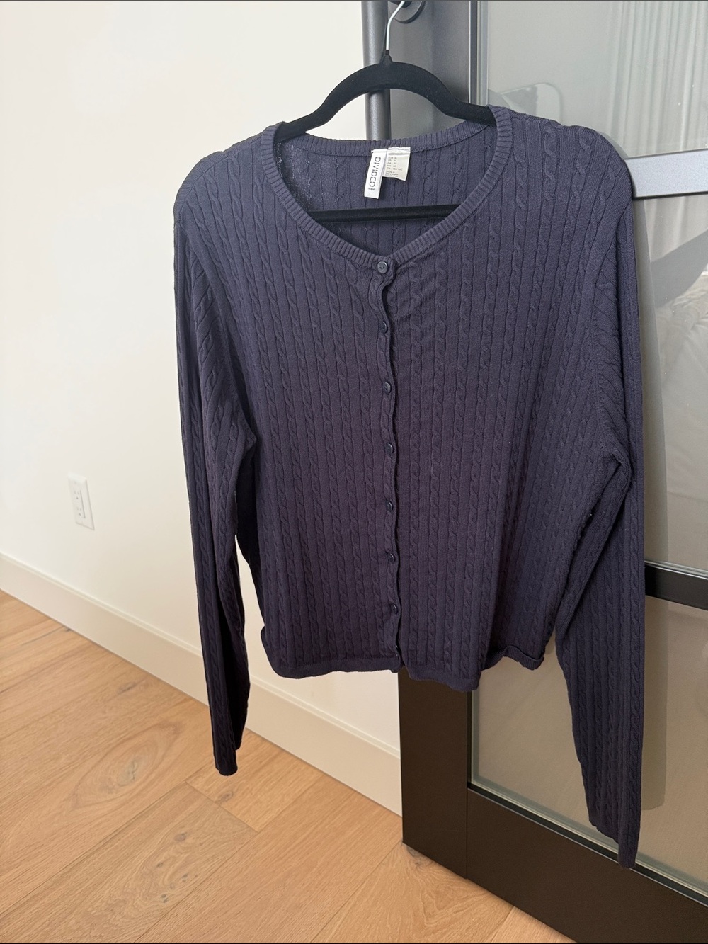 H&M Cable Knit Button-Front Cardigan - Dark Blue